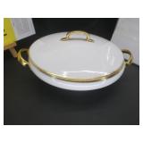 Covered Casserole with Lid and Handles, Gold Trim