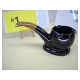 Smoking Pipe Shaped Ashtray, Redware Pottery