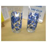 Retro Glass Tumblers, Blue & Black Floral