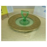 Glowing Green Glass Tidbit Tray Server