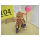 Vintage Girl on Tricycle Windup Tin Litho Bell Toy