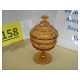 Amber Glass Covered Candy with Lid