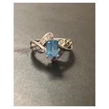 10KT GOLD RING WITH BLUE GEMSTONE & DIAMONDS
