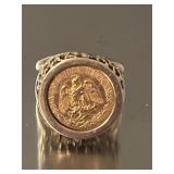 24KT GOLD 1946 DOS PESOS COIN RING
