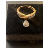 14KT GOLD RING WITH DANGLING DIAMOND PENDANT