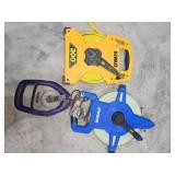 Three Measuring Tape Reels by DeWalt, Irwin, and K