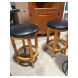 Pair of Wooden Bar Stools with Black Cushions