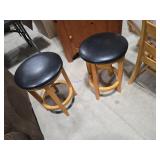 Pair of Wooden Bar Stools with Black Cushioned Sea