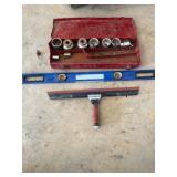 Socket Set, Level, and Window Squeegee Tools