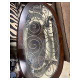 Oval Glass-Top Coffee Table With Metal Accents