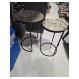 Set of Two Mosaic Top Side Tables with Metal Frame