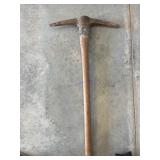 Vintage Wooden-Handled Pick Mattock Tool