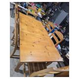 Pine Wood Dining Table with Six Matching Chairs