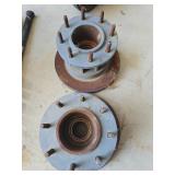 Set of Two Rusted Metal Wheel Hub Assemblies