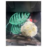 Green Leaf-Shaped Basket and Faux Flower Arrangeme