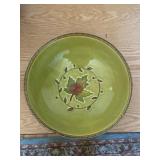 Green Ceramic Bowl With Leaf Motif and Decorative