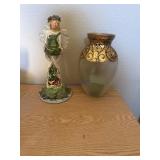 Decorative Ceramic Figurine and Glass Vase Set
