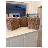 Three Rectangular Woven Storage Baskets