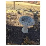 Two Cement Lawn Statues: Birdbath and Kneeling Ang