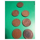 Seven US Two-Cent Coins