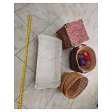 Decorative Items Including Baskets, Box, and Tray