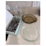 Pyrex Glass Pie Plates and Flatware Collection