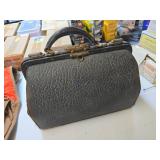 Black Leather Doctor-Style Handbag With Metal Hard