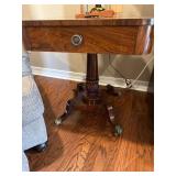 Wood Side Table with Single Drawer and Pedestal Ba