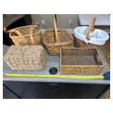 5 Woven Baskets with Assorted Handles, Liners, and