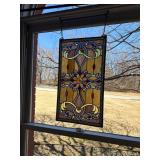 Hanging Stained Glass Panel With Ornate Design