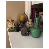 Decorative Items Featuring Globe, Bulldog Figures,