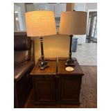 Wooden End Tables With Integrated Lamps and Storag