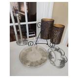 Decorative Items Including Glass Plates, Metal Can