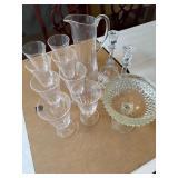 Glassware Including Goblets, Pitcher, Candle Holde