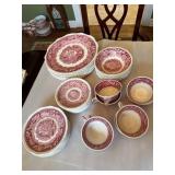 Masons Ironstone Pink Transferware Dinner Servi