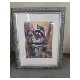 Framed Artwork of Raccoon with Decorative Silver F