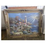 Framed Lighthouse Artwork with Decorative Frame