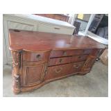 Wooden Credenza with Brass Hardware and Drawers