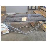 Rectangular Table With Stone Top and Metal Base