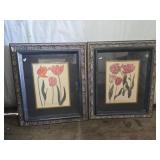 Framed Tulip Botanical Prints With Ornate Wood Fra