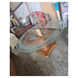 Glass-Top Dining Table with Wooden Base