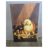 Framed Artwork Depicting Dogs Around Table