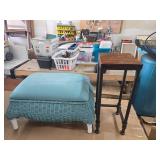 Wicker Ottoman and Wooden Side Table Set