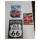 Three Metal Signs: Route 66, Melï¿½s Diner, Autorama
