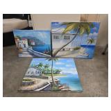 Three Tropical Landscape Paintings on Canvas