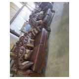 Leather and Wood Couches With Decorative Carved Fr