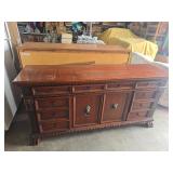 Carved Wooden Sideboard with Brass Lion Head Hardw