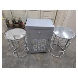 Gray Cabinet With Drawer and Pair of Round Glass-T