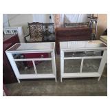 White Mirrored Console Tables with Decorative Knob