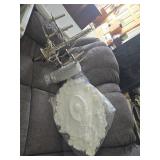 Silver Chandelier and Decorative White Ceiling Med